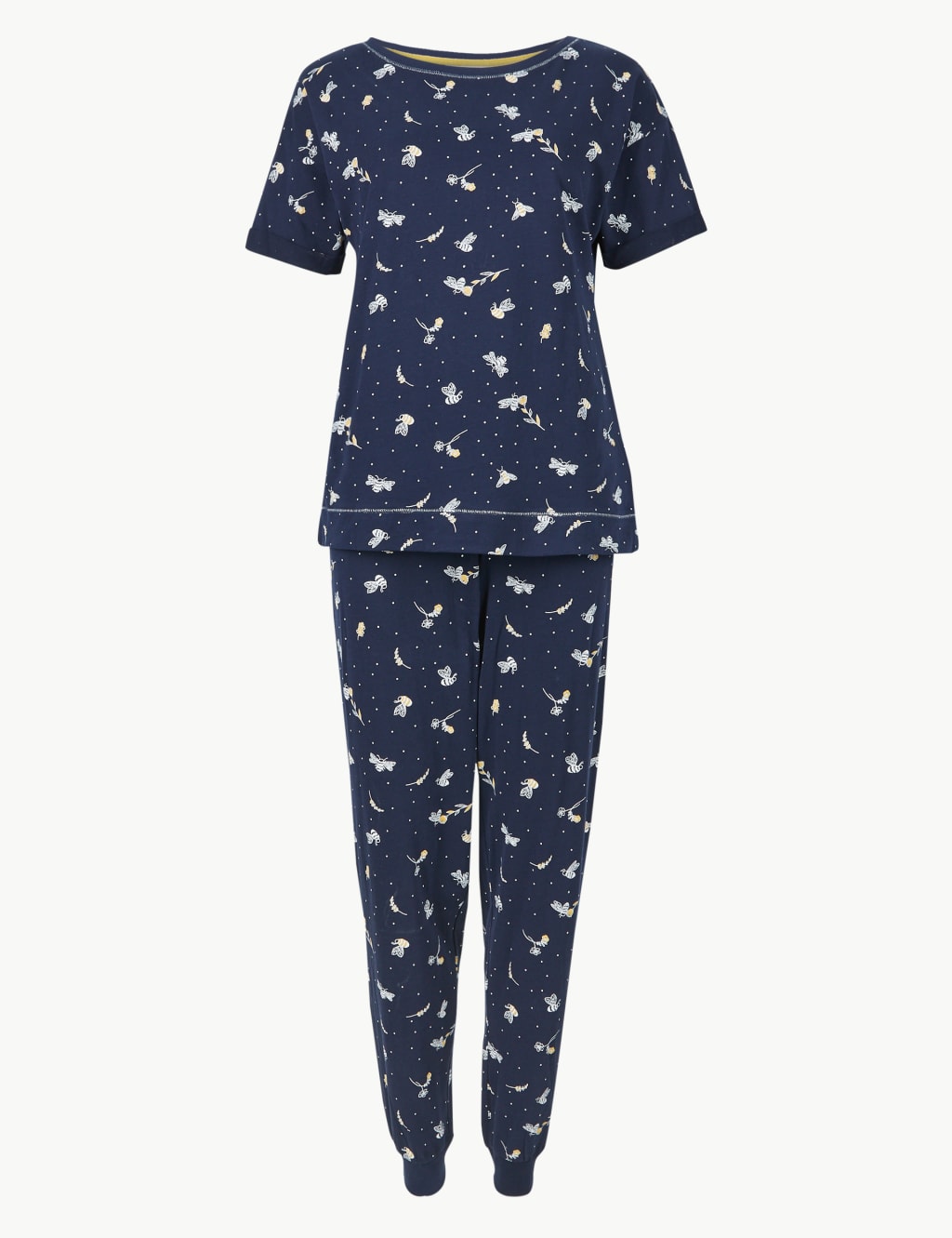 Pure Cotton Bee Cuffed Hem Pyjama Set 2 of 4