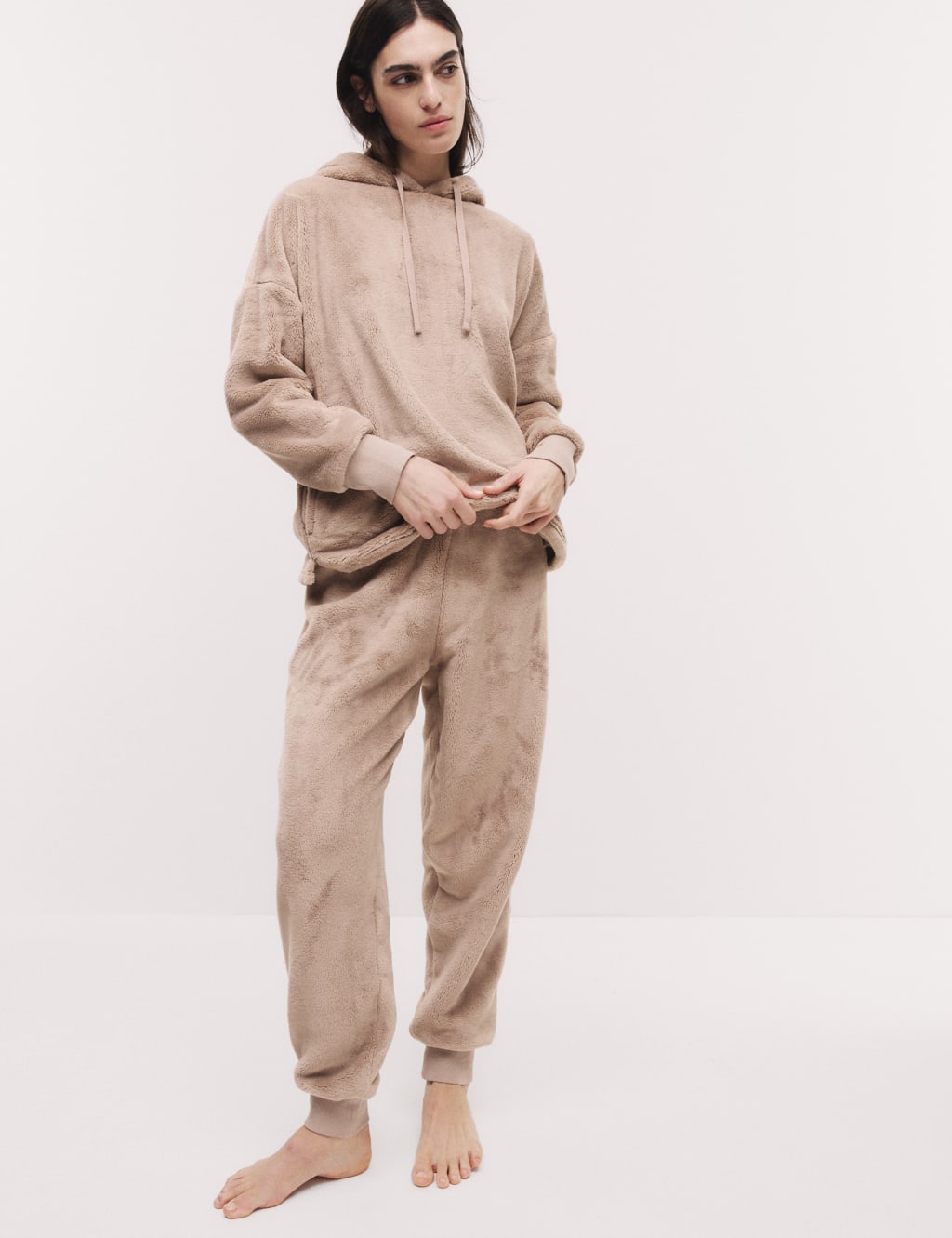 Faux Fur Fleece Cuffed Hem Lounge Joggers