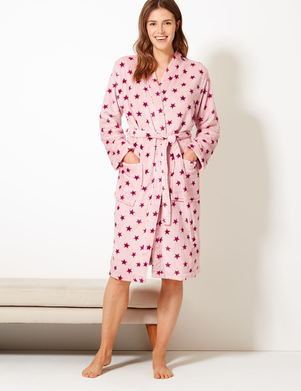 Fleece Star Print Dressing Gown M S Collection M S