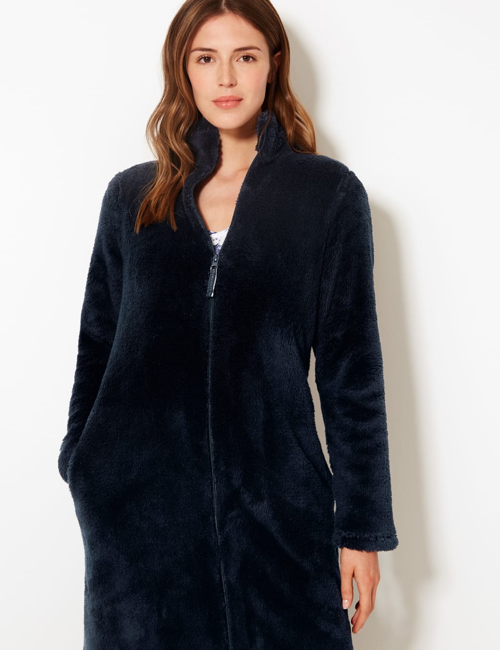 Ladies fleece zip up dressing gown top