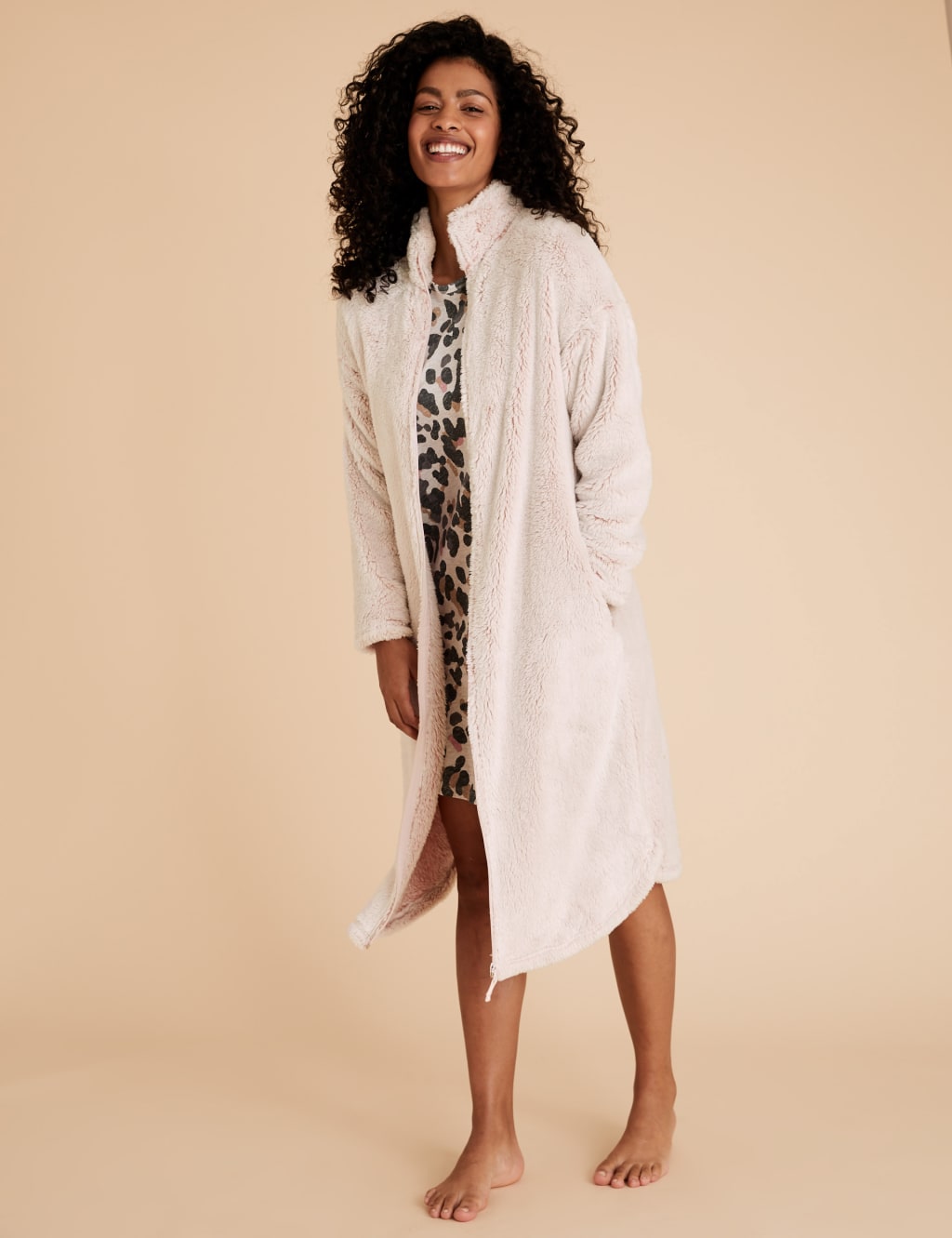 Fleece Zip Through Gown M S Collection M S