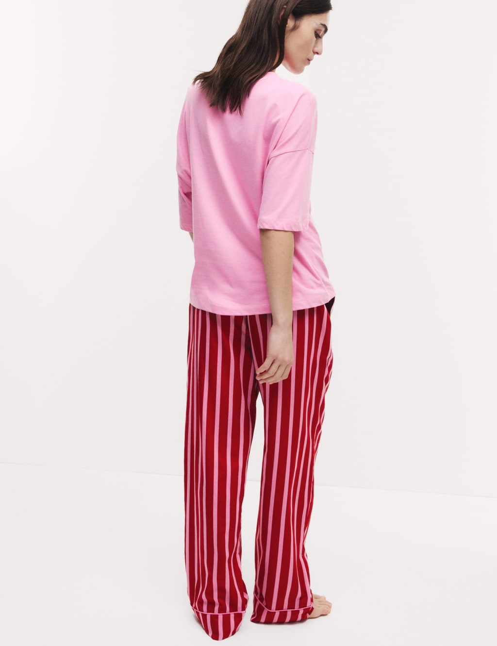 Women s Candy Striped Family Christmas Pyjama Set with Eye Mask