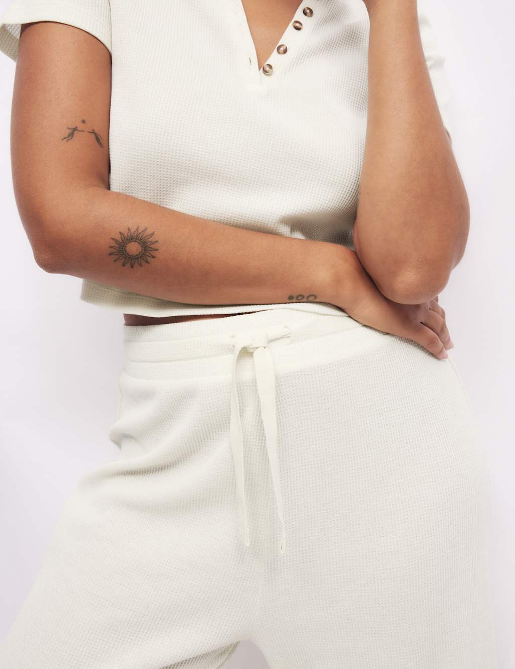 Cropped Cotton Blend Waffle Henley Pyjama Set 3 of 6