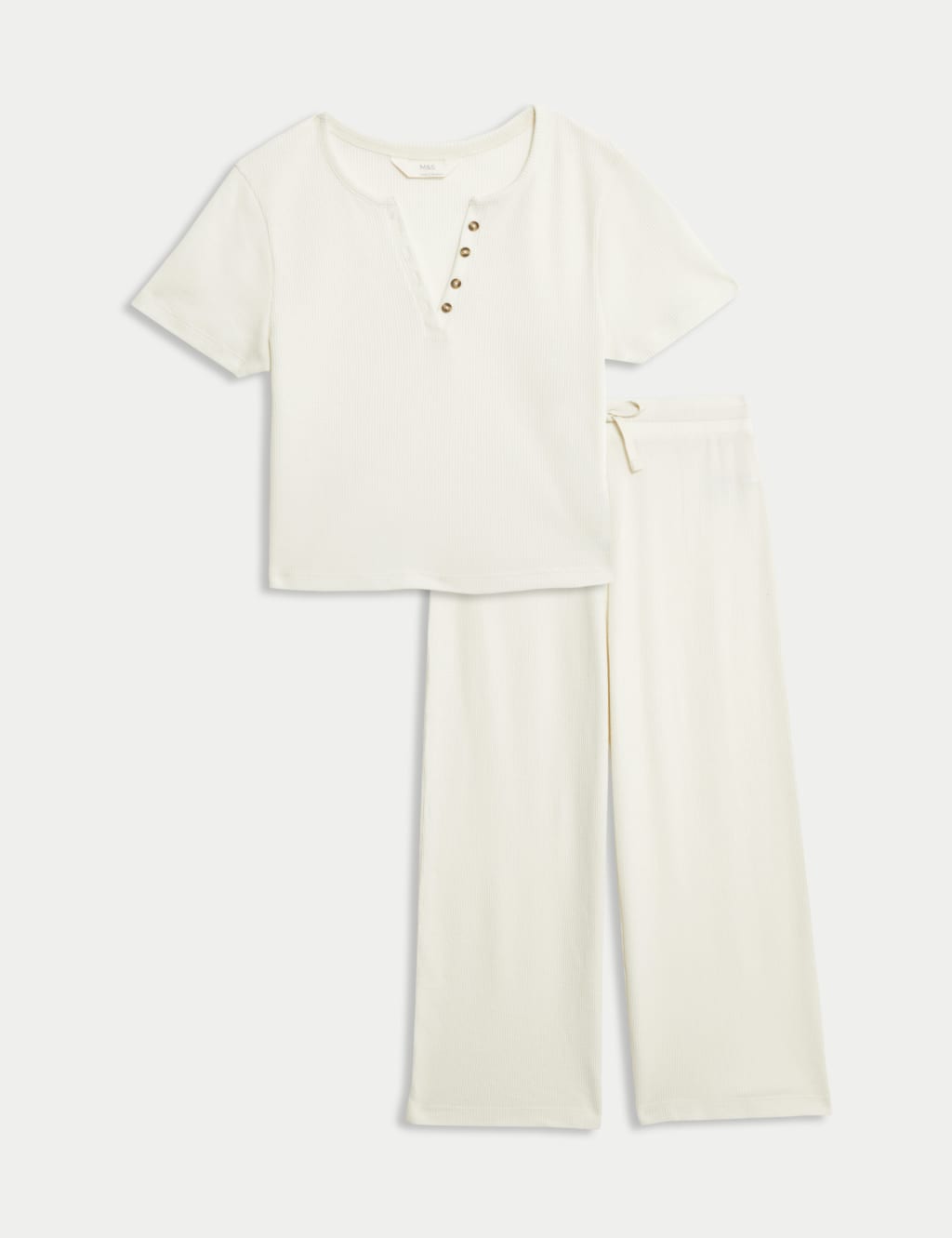 Cropped Cotton Blend Waffle Henley Pyjama Set 2 of 6
