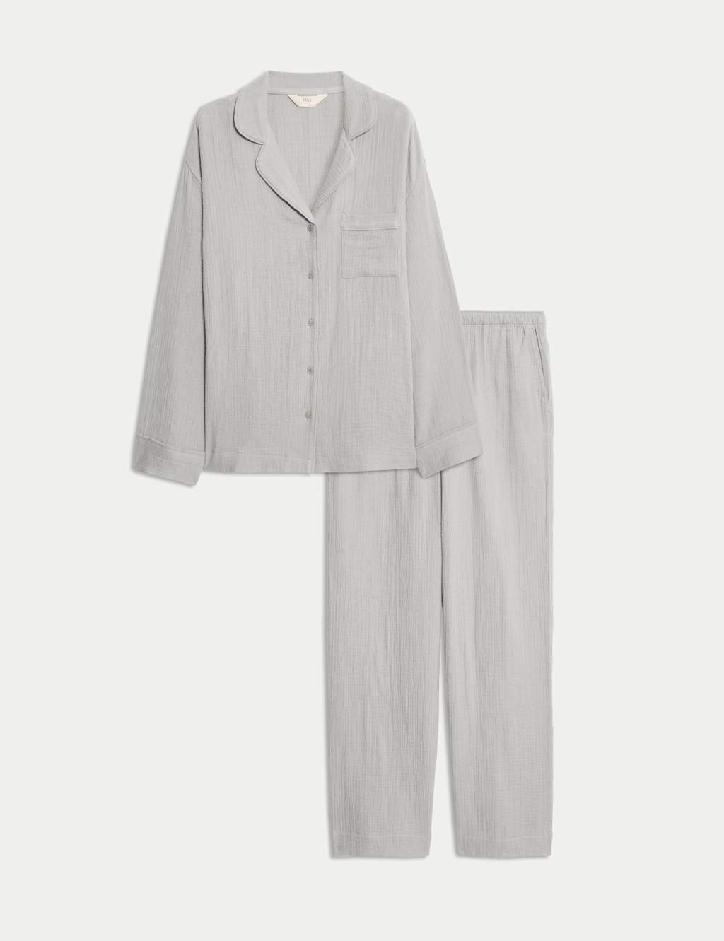 Pure Cotton Dobby Muslin Revere Pyjama Set 2 of 5