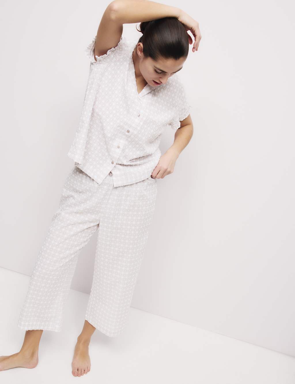 Pure Cotton Gingham Cropped Pyjama Set 4 of 5