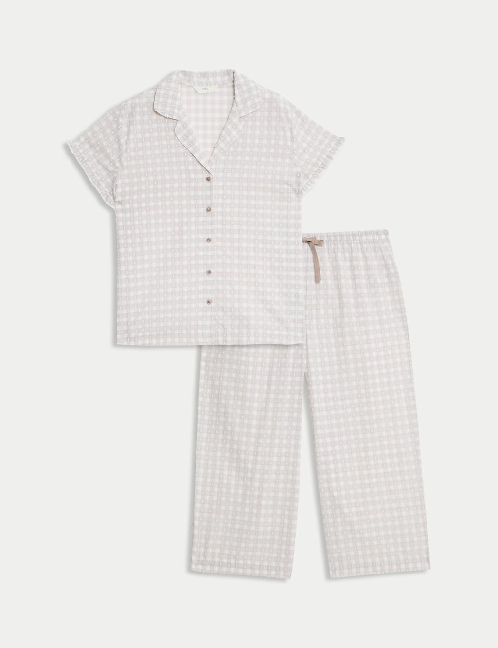 Pure Cotton Gingham Cropped Pyjama Set 2 of 5
