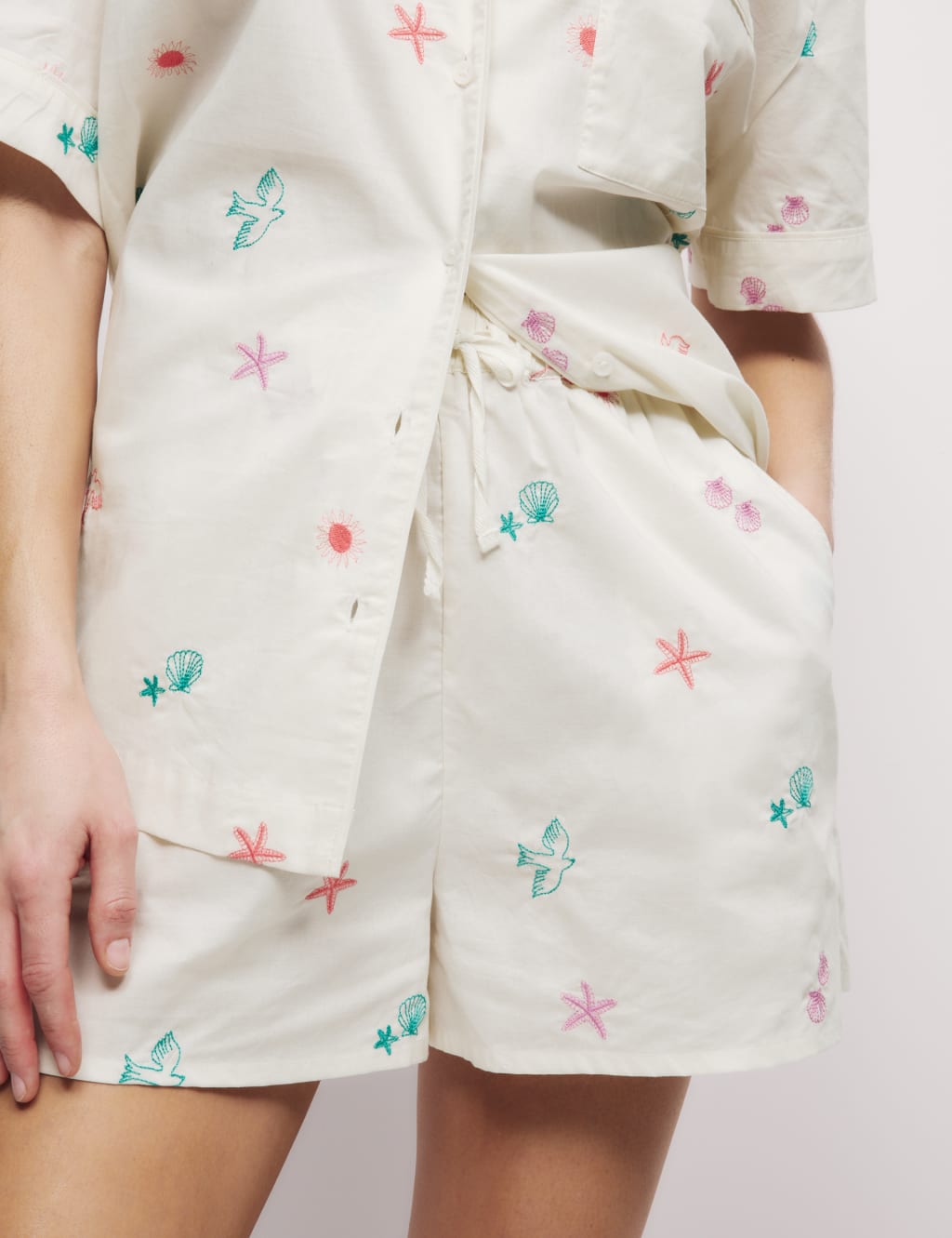 Pure Cotton Revere Embroidered Shortie Set 3 of 5