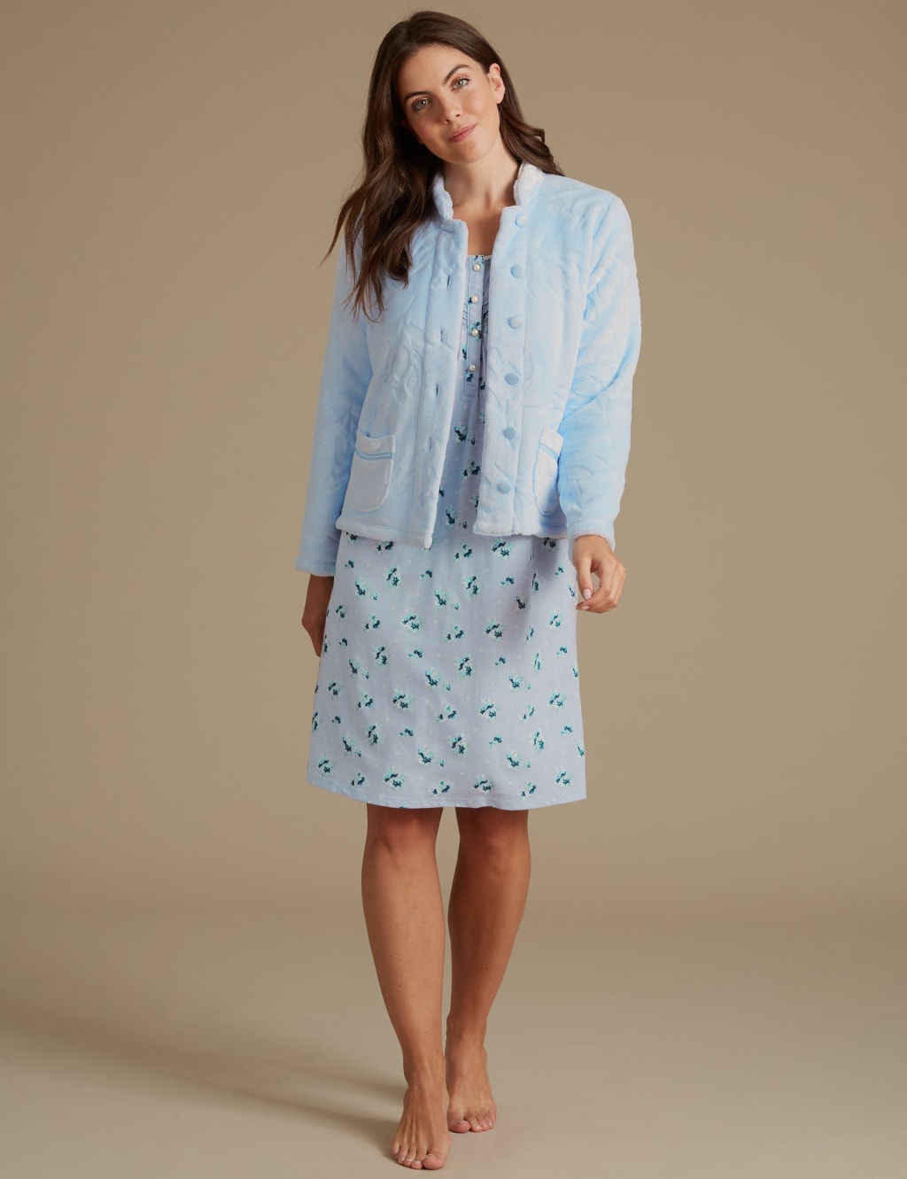 Fleece Carved Button Long Sleeve Bed Jacket | M&S Collection | M&S