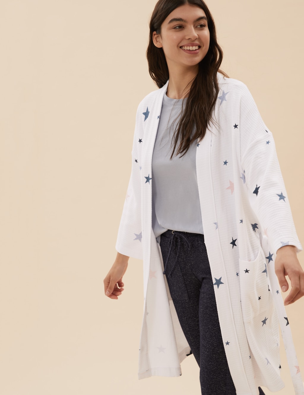 Waffle Star Print Short Dressing Gown M S Collection M S