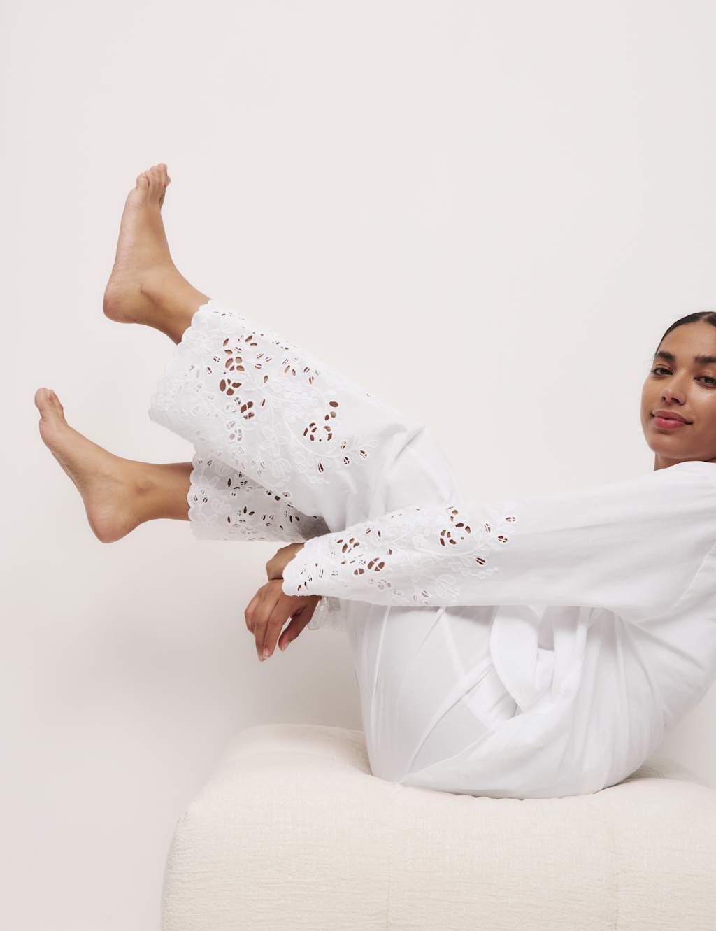 Pure Cotton Broderie Trim Pyjama Set 4 of 5