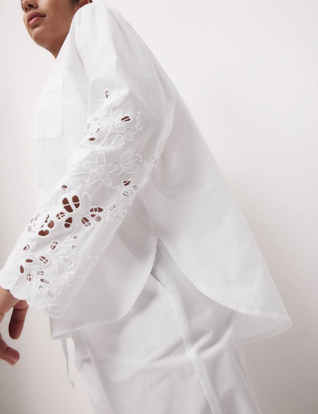 Pure Cotton Broderie Trim Pyjama Set 5 of 5
