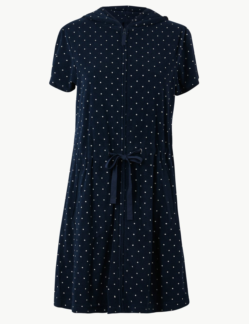 Terry Dotted Zip up Short Dressing Gown M S Collection M S