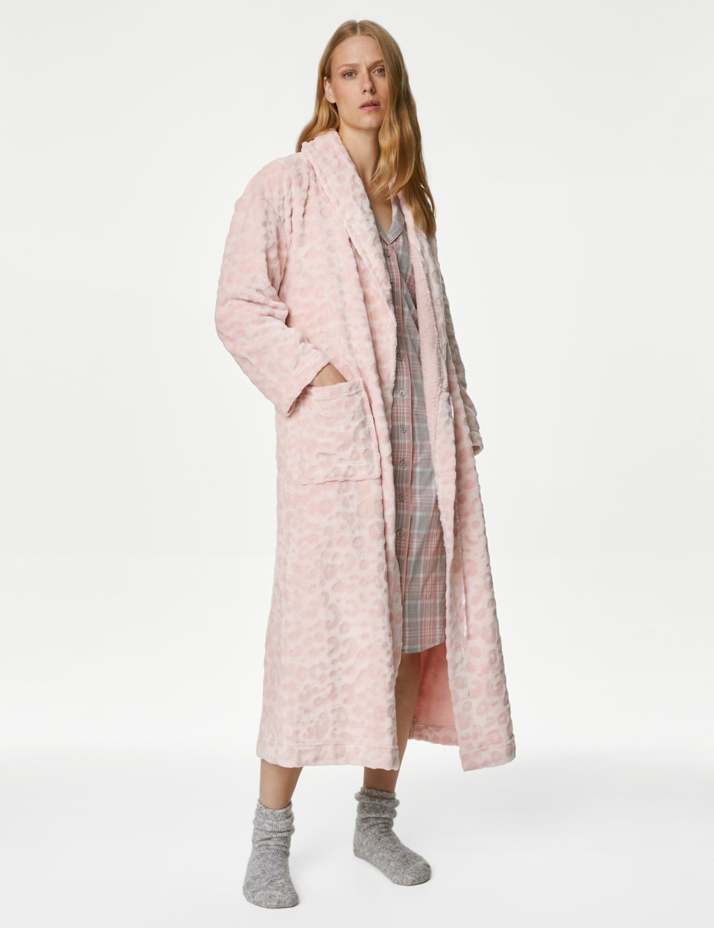Fleece Leopard Print Long Dressing Gown M S Collection M S