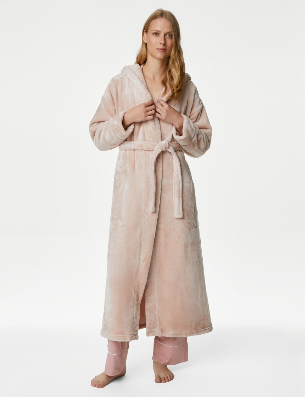 Fleece Hooded Long Dressing Gown Rosie M S
