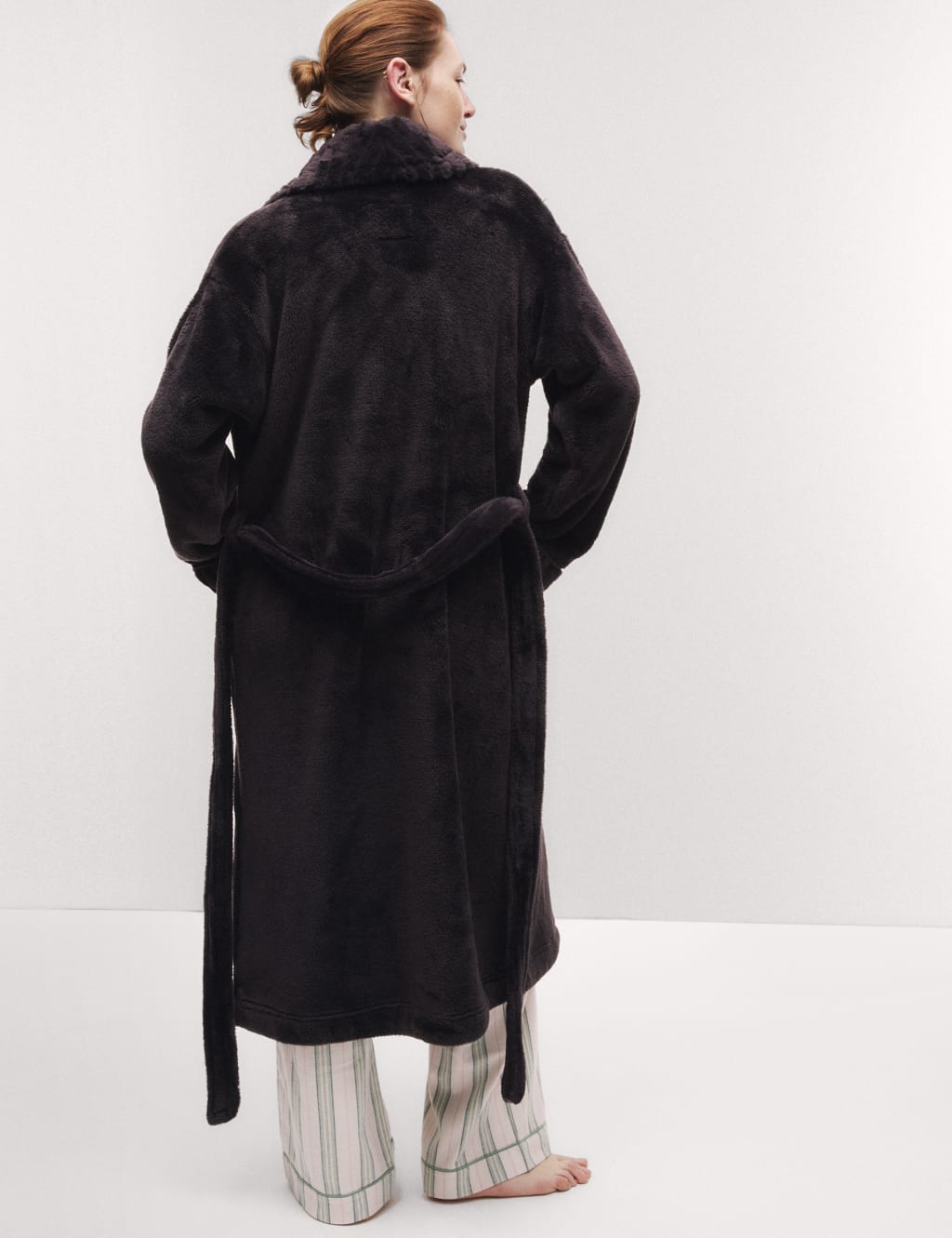 Fleece Faux Fur Trim Dressing Gown M S Collection M S
