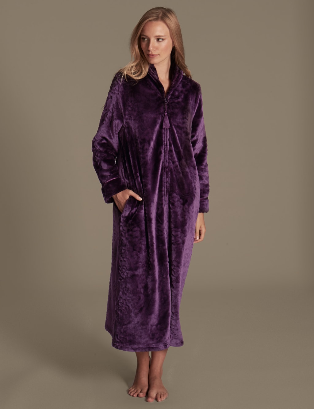 Carved Shimmer Zip Through Long Dressing Gown M S Collection M S