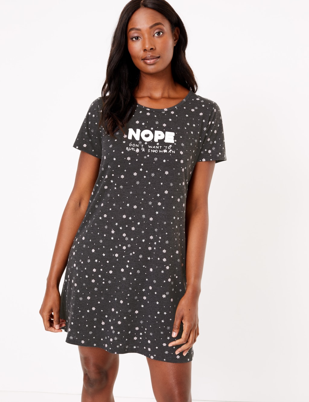 Nope Snowman Slogan Short Nightdress 1 of 4