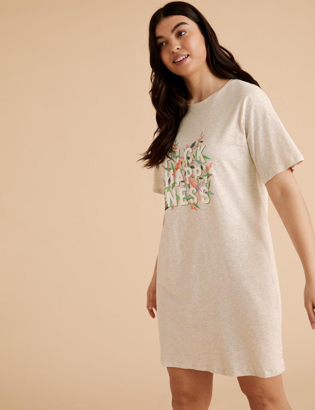 Cotton Pick Happiness Slogan Short Nightdress 1 of 4