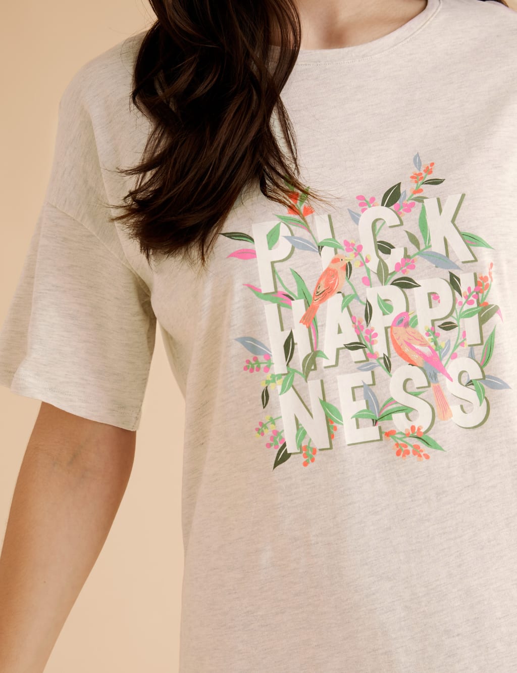 Cotton Pick Happiness Slogan Short Nightdress 3 of 4