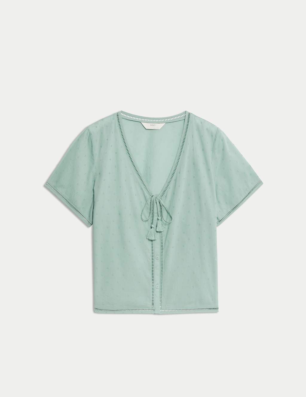 Pure Cotton Dobby Tie Front Pyjama Top 2 of 4
