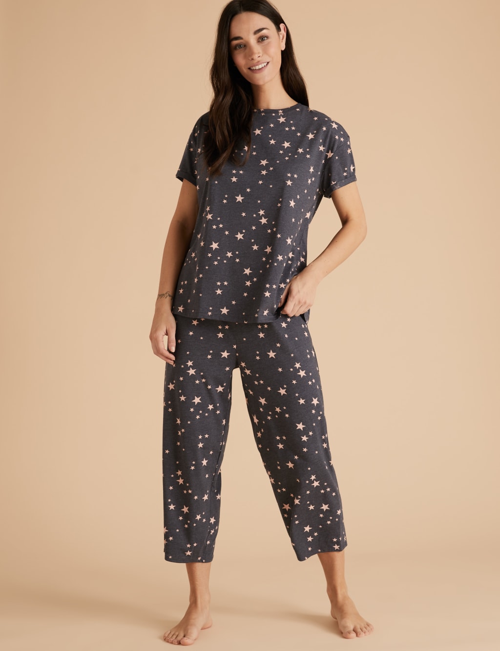 Cotton Star Print Cropped Pyjama Set M S Collection M S