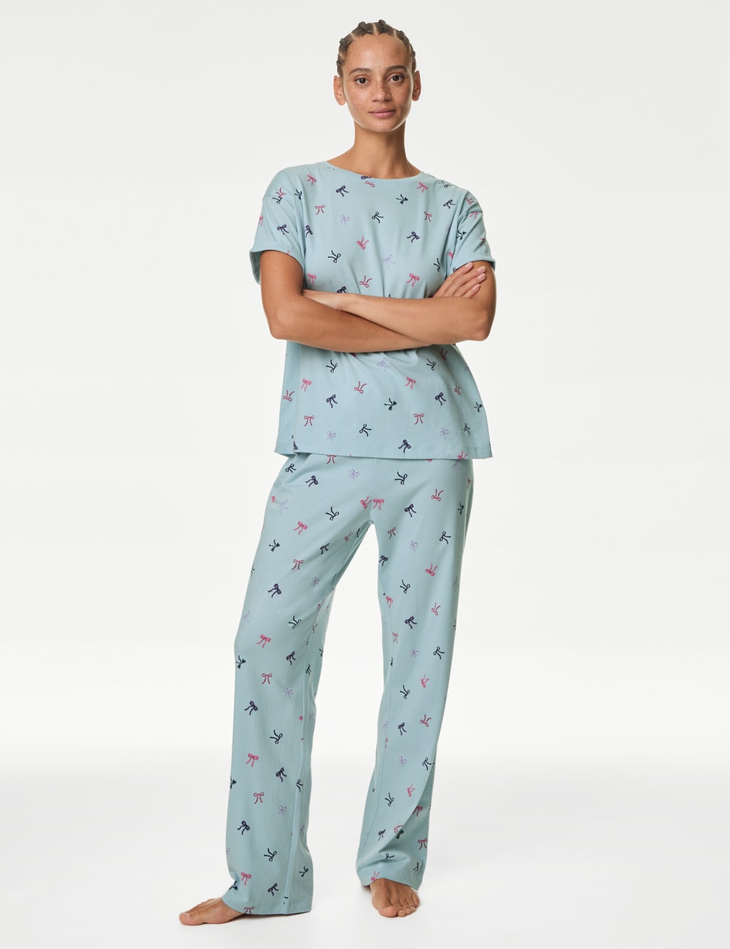 Pure Cotton Bow Print Pyjama Set 3 of 6