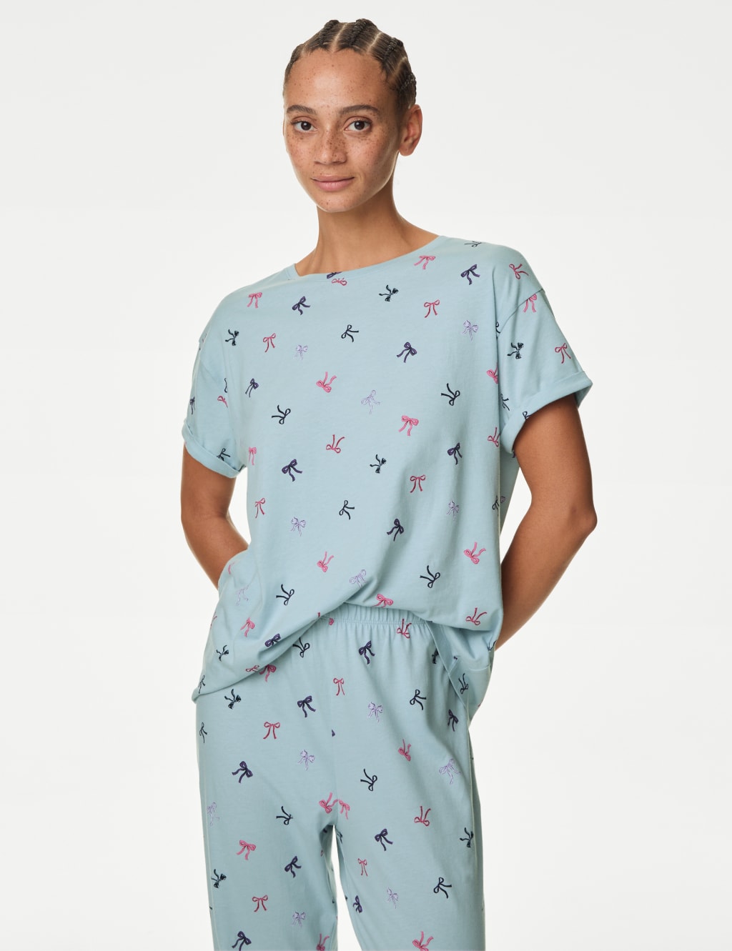 Pure Cotton Bow Print Pyjama Set 4 of 6