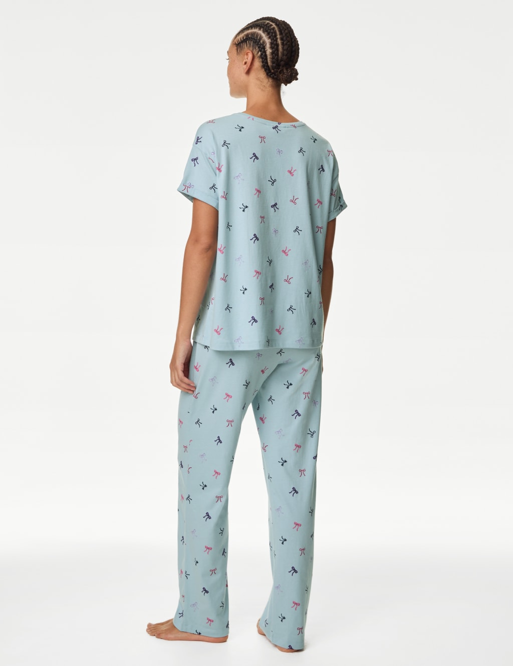 Pure Cotton Bow Print Pyjama Set 5 of 6