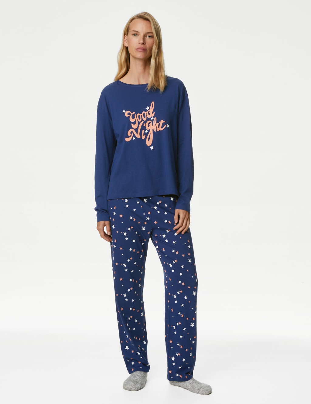 Pure Cotton Good Night Slogan Pyjama Set M S Collection M S