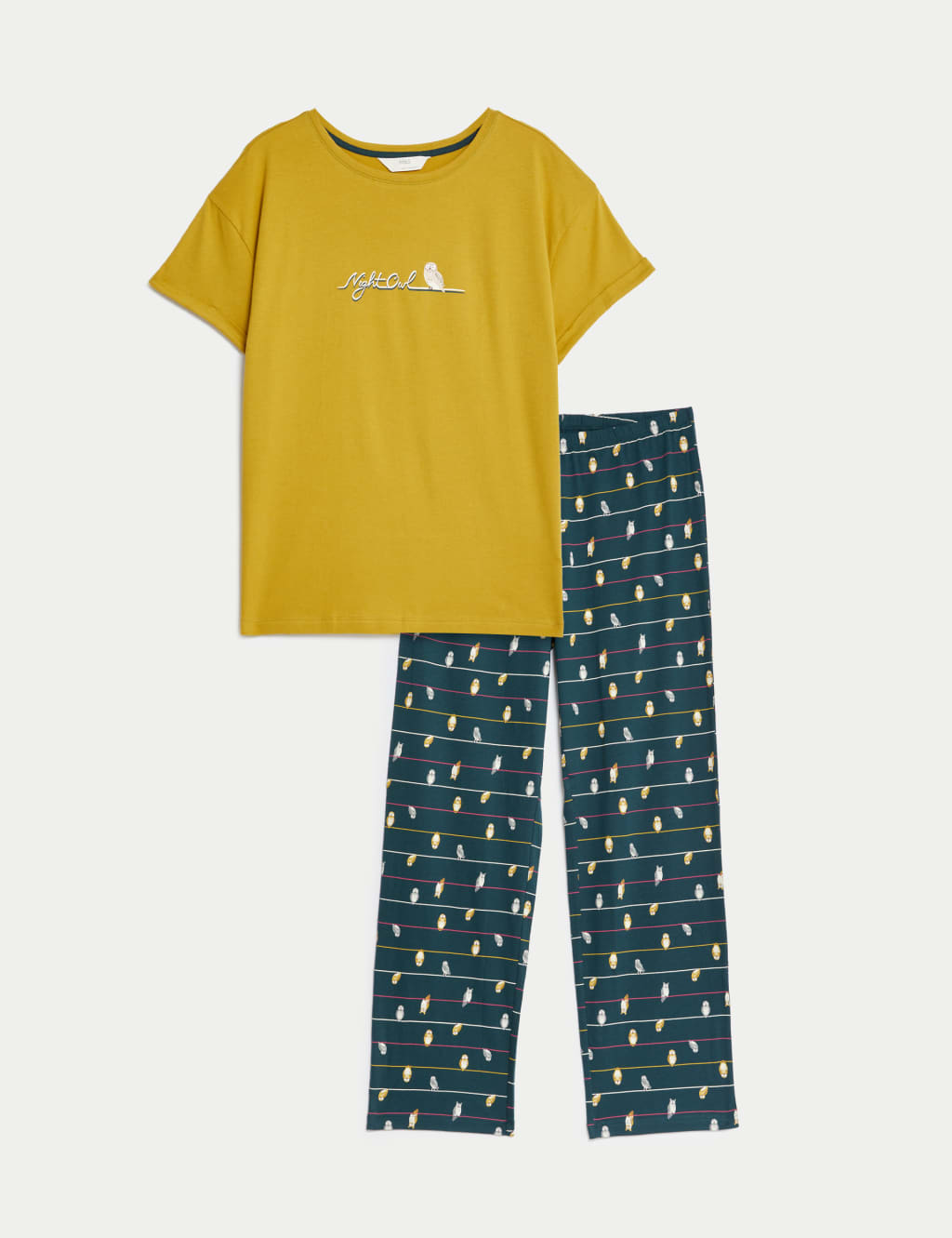 Pure Cotton Night Owl Slogan Pyjama Set M S Collection M S