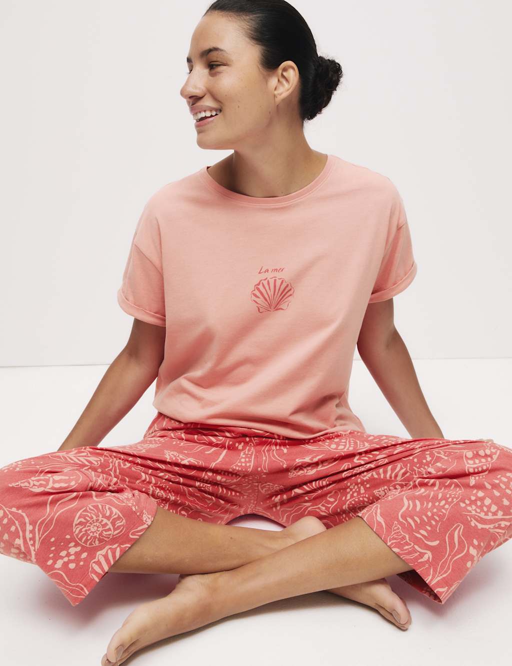 Cotton Rich Printed Cropped Pyjama Set 1 of 5