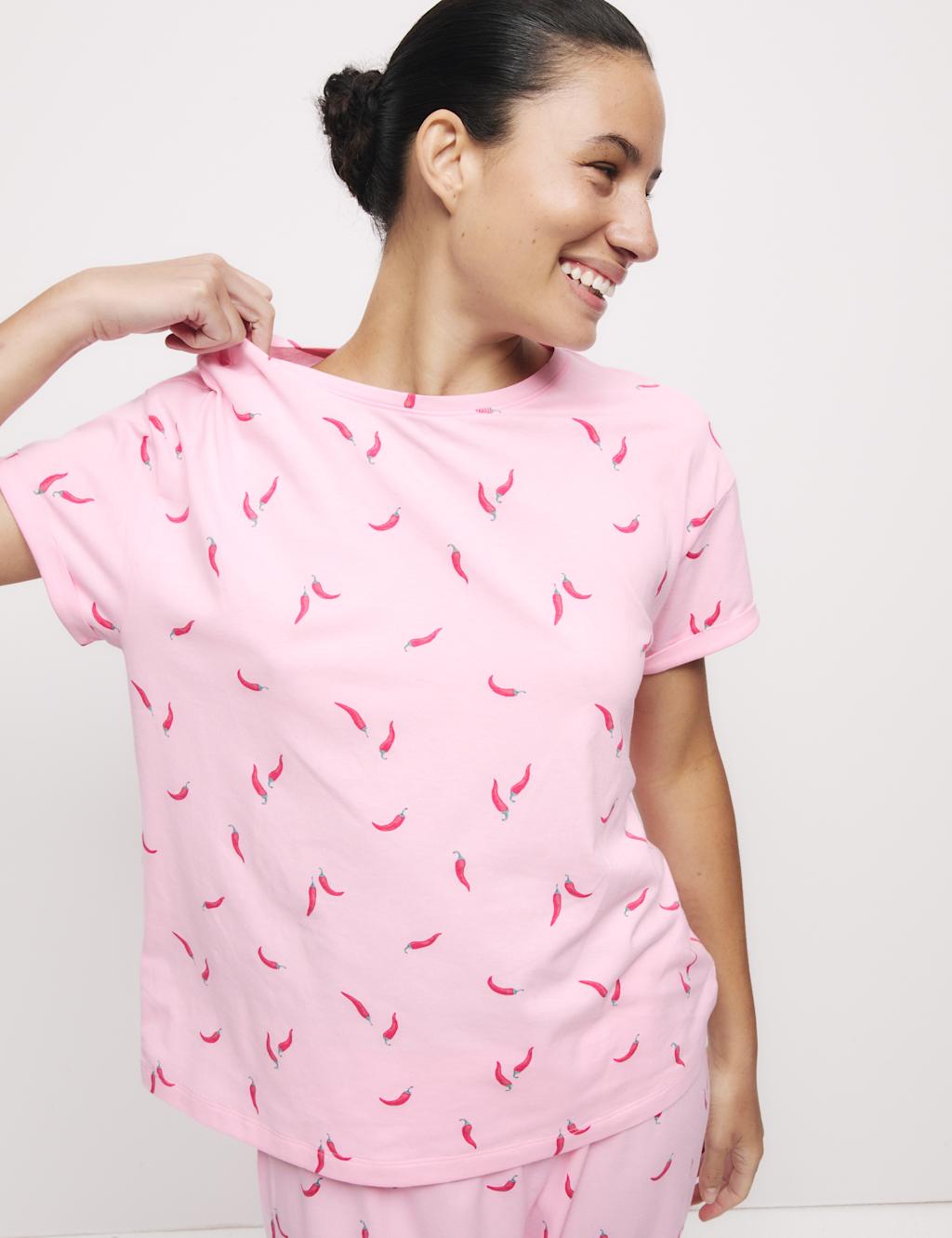 Cotton Rich Printed Cropped Pyjama Set 1 of 6