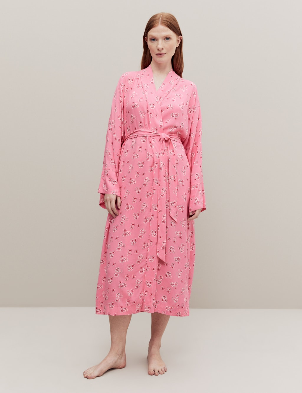 Floral Print Long Kimono Robe M S X GHOST M S