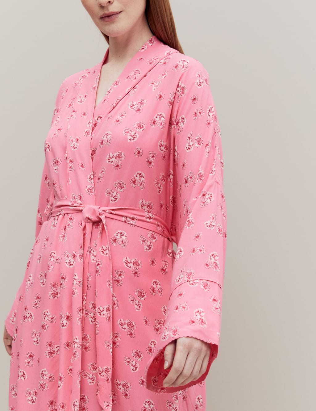 Floral Print Long Kimono Robe M S X GHOST M S