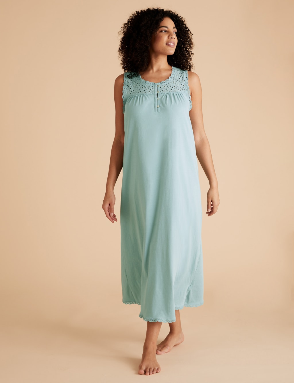 Pure Cotton Broderie Trim Long Nightdress M S Collection M S
