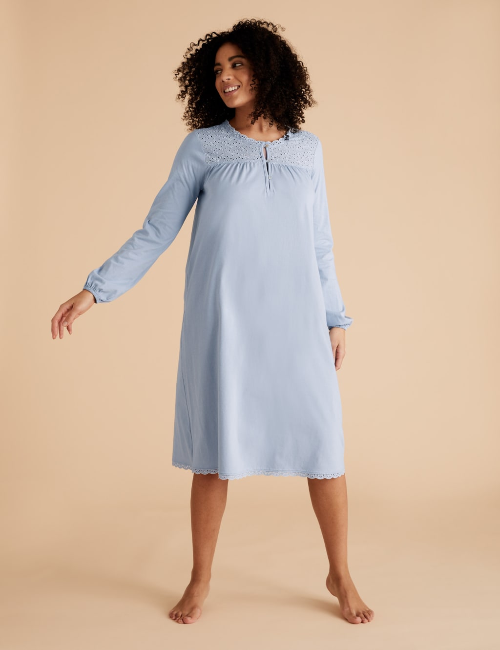 Pure Cotton Broderie Trim Long Nightdress M S Collection M S