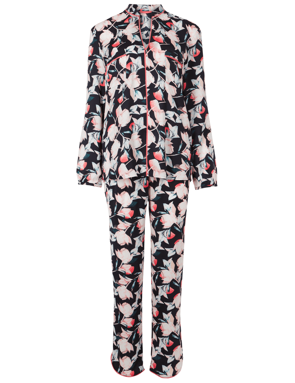 Satin Floral Print Long Sleeve Pyjama Set 5 of 6