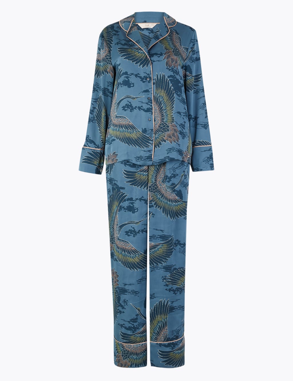 Satin Crane Bird Design Pyjama Set Rosie M S