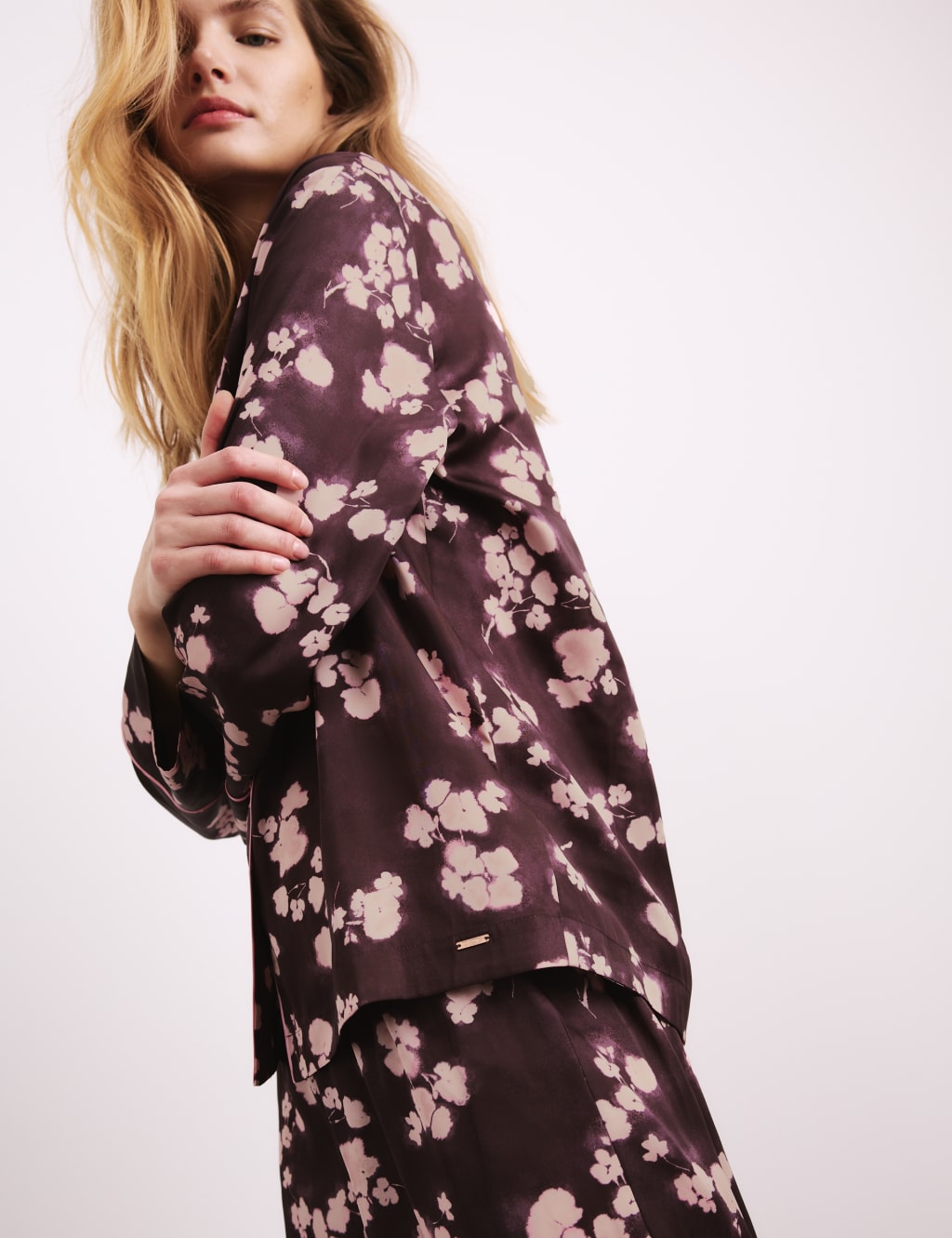 Satin Floral Print Pyjama Set 6 of 7