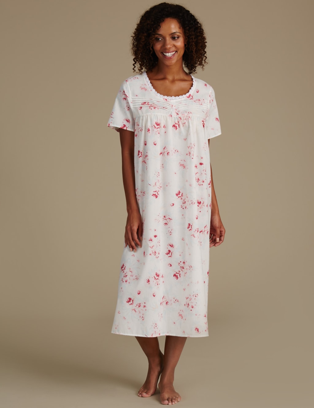 Cotton Blend Printed Pintuck Nightdress M S Collection M S