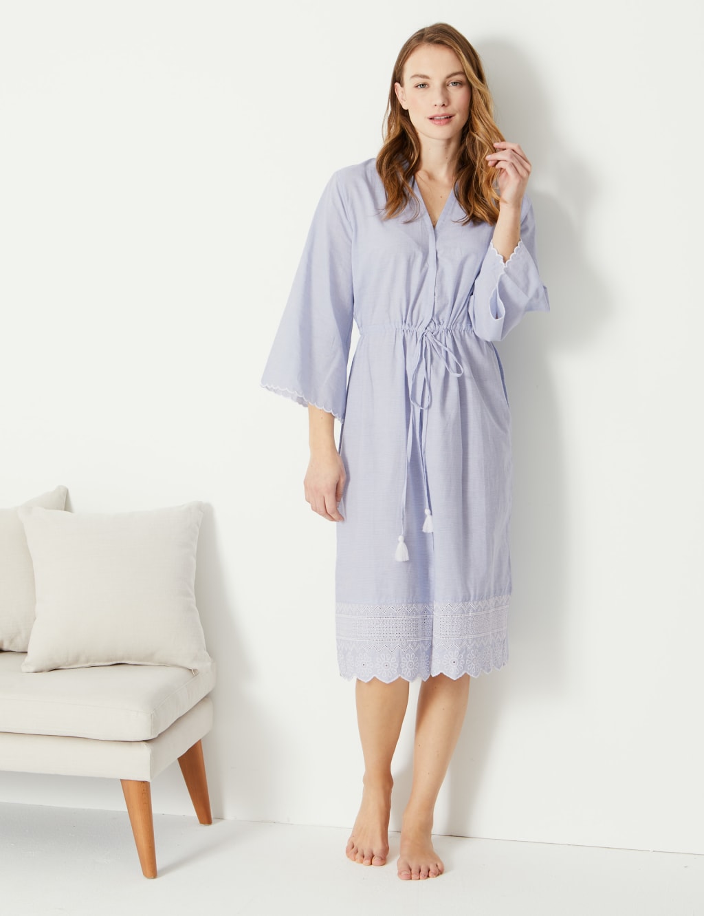 Pure Cotton Broderie Dressing Gown M S Collection M S