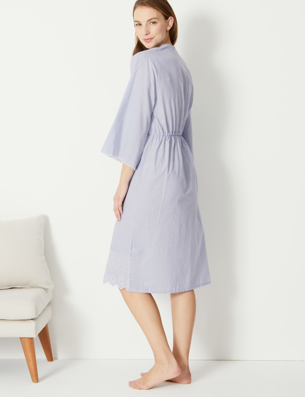 Pure Cotton Broderie Dressing Gown   4 of 4
