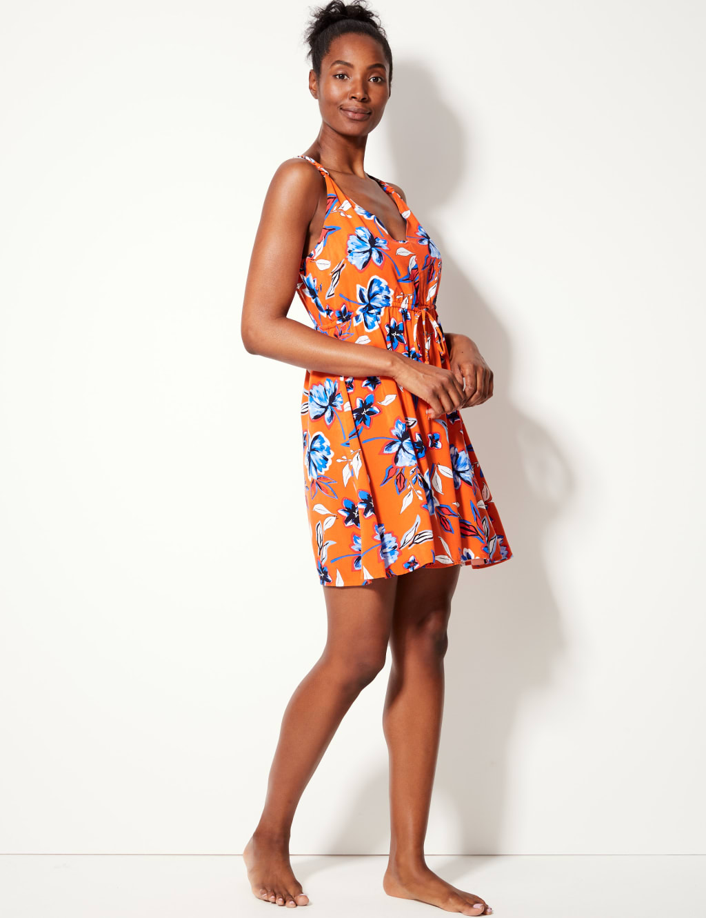 Floral Print Knot Swing Beach Dress M S Collection M S