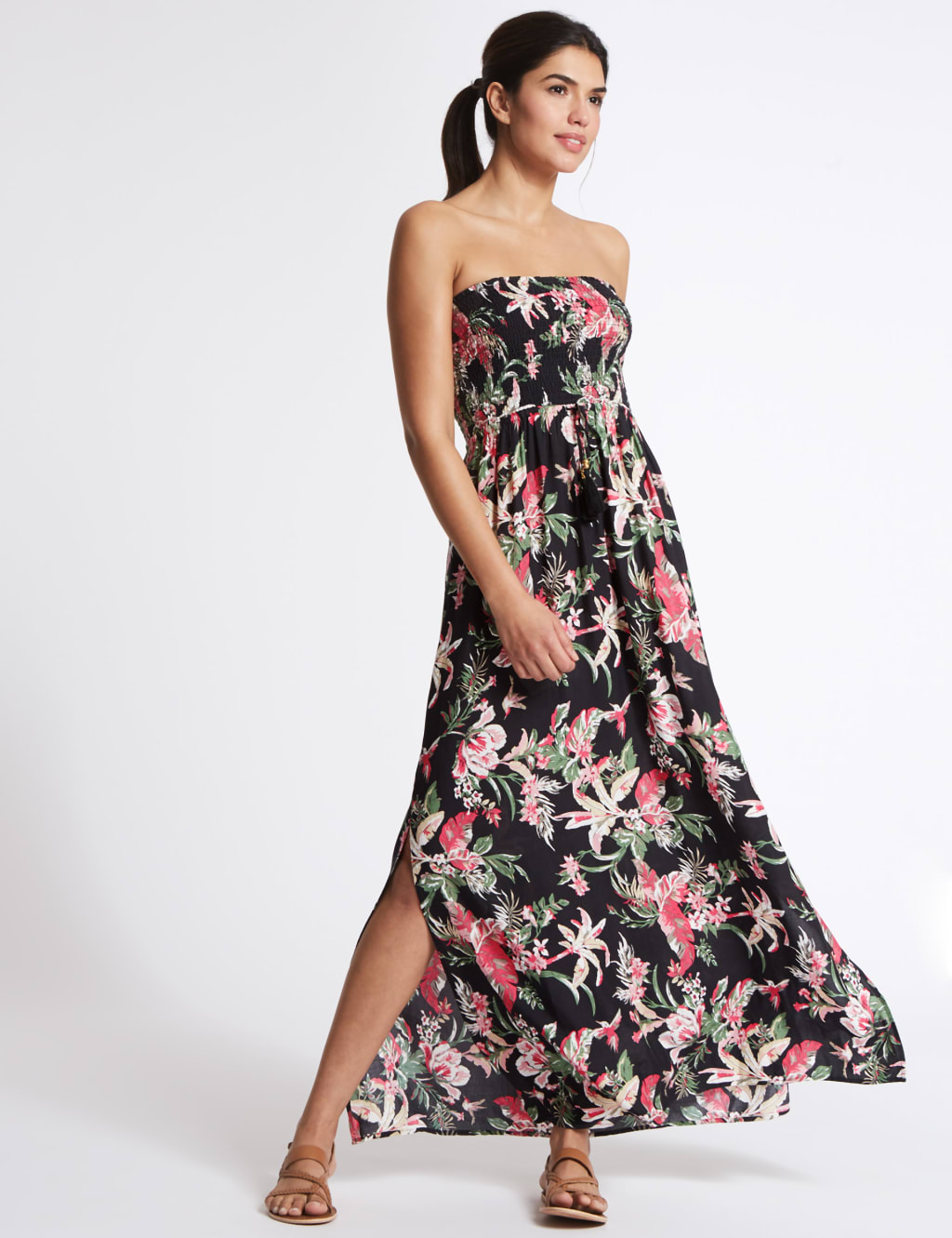 Floral Print Shirred Beach Dress M S Collection M S