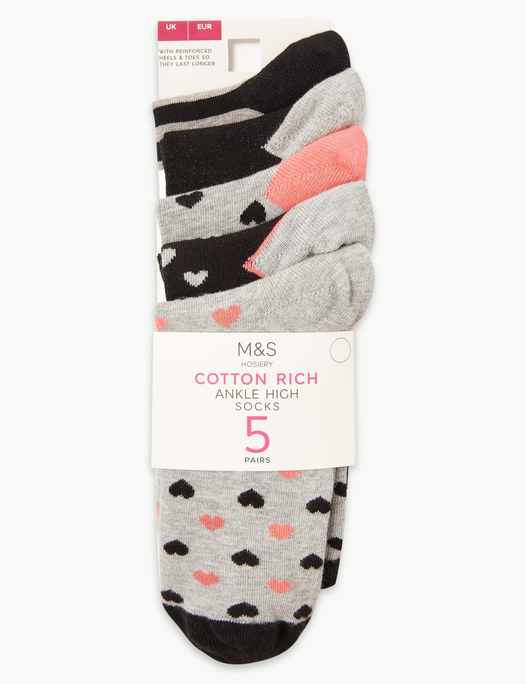 5 Pair Pack Cotton Rich Ankle High Socks 2 of 3