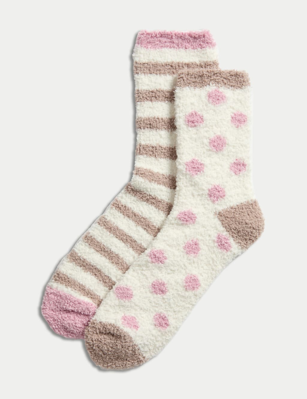 2pk Cosy Spot & Striped Fluffy Socks 1 of 2