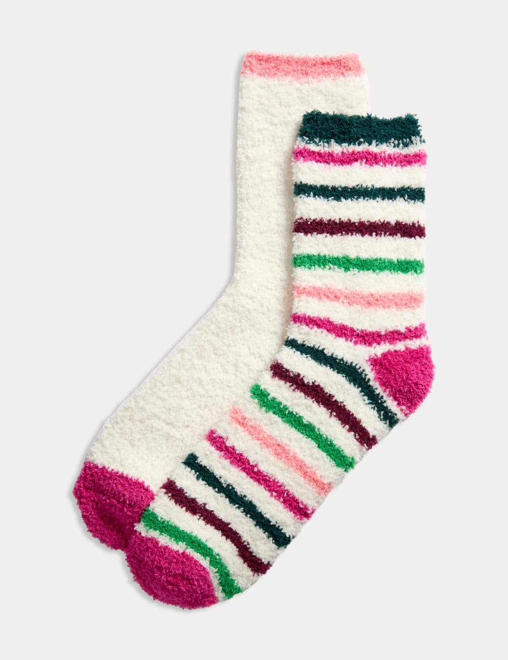 2pk Cosy Striped & Plain Fluffy Socks 1 of 2
