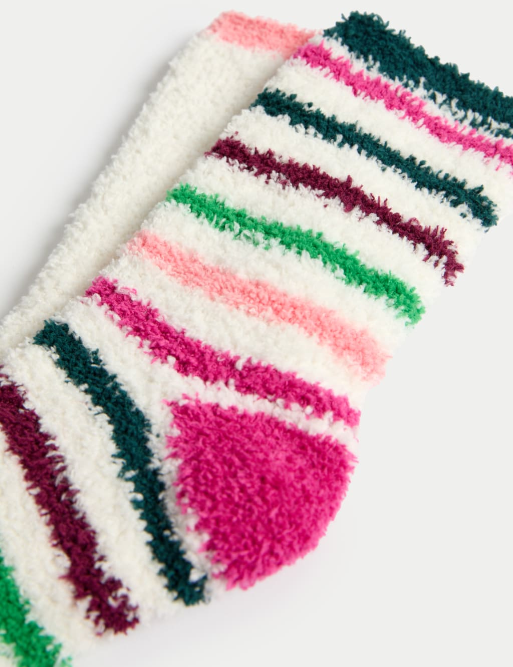 2pk Cosy Striped & Plain Fluffy Socks 2 of 2