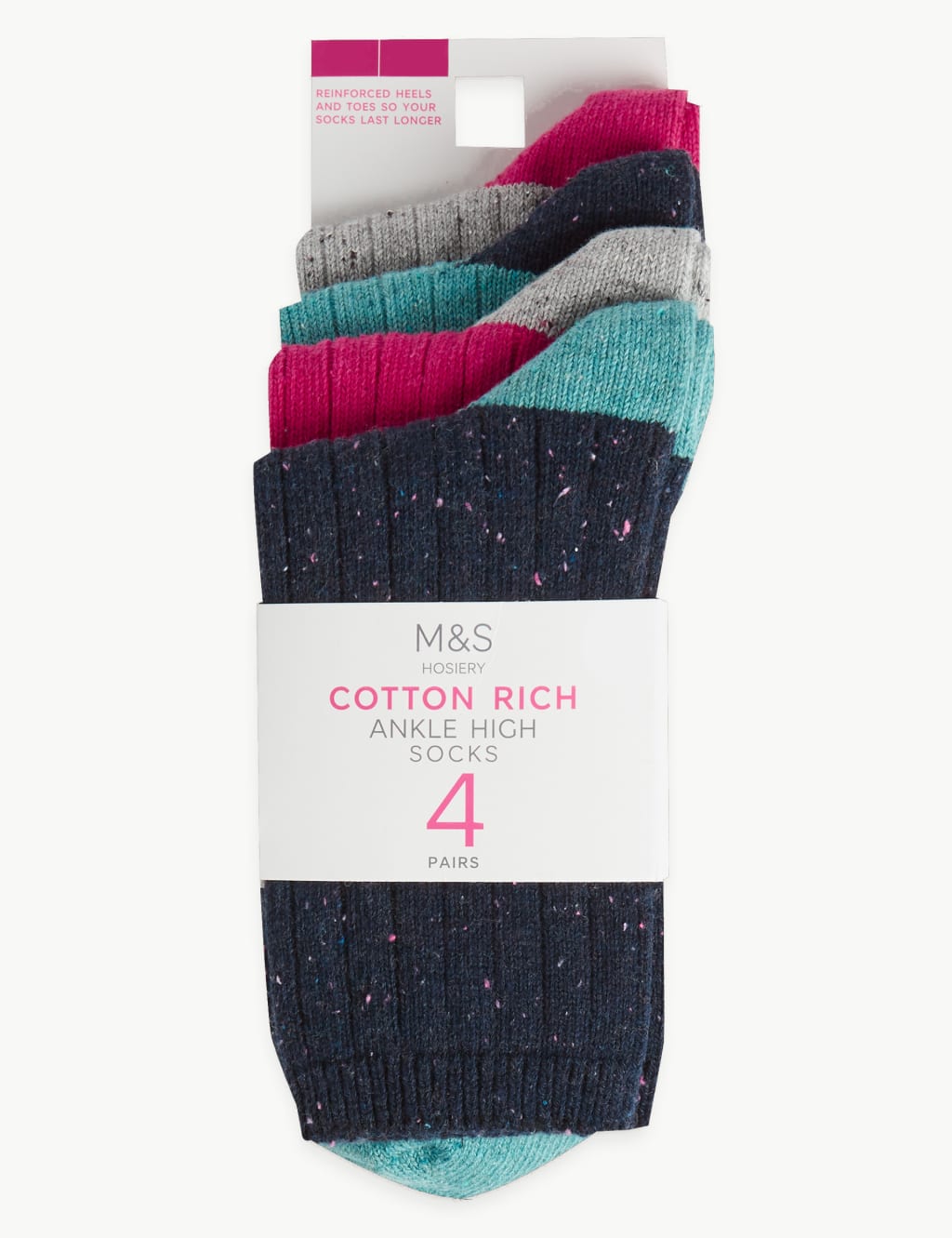 4 Pair Pack Cotton Rich Ankle High Socks 2 of 3
